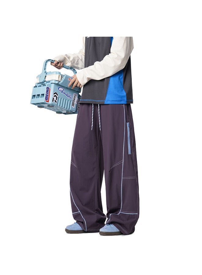 Izexx American-style Casual Pants For Men, Spring And Summer High-end Hasselblad Line Spliced Cargo Pants, Lightweight Outdoor Tactical Hz56 Purple M - Image 3