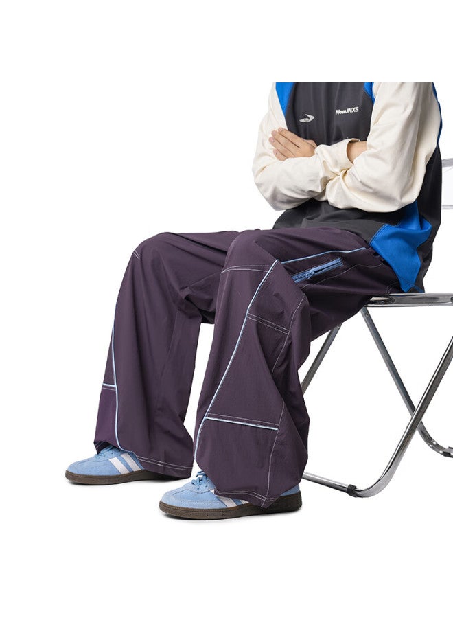 Izexx American-style Casual Pants For Men, Spring And Summer High-end Hasselblad Line Spliced Cargo Pants, Lightweight Outdoor Tactical Hz56 Purple M - Image 4