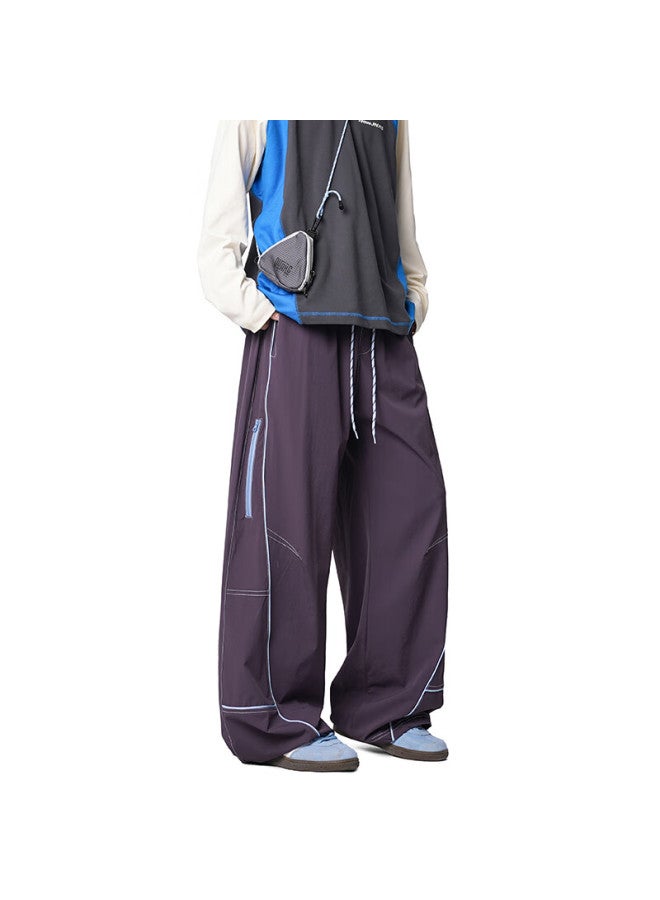 Izexx American-style Casual Pants For Men, Spring And Summer High-end Hasselblad Line Spliced Cargo Pants, Lightweight Outdoor Tactical Hz56 Purple M - Image 2