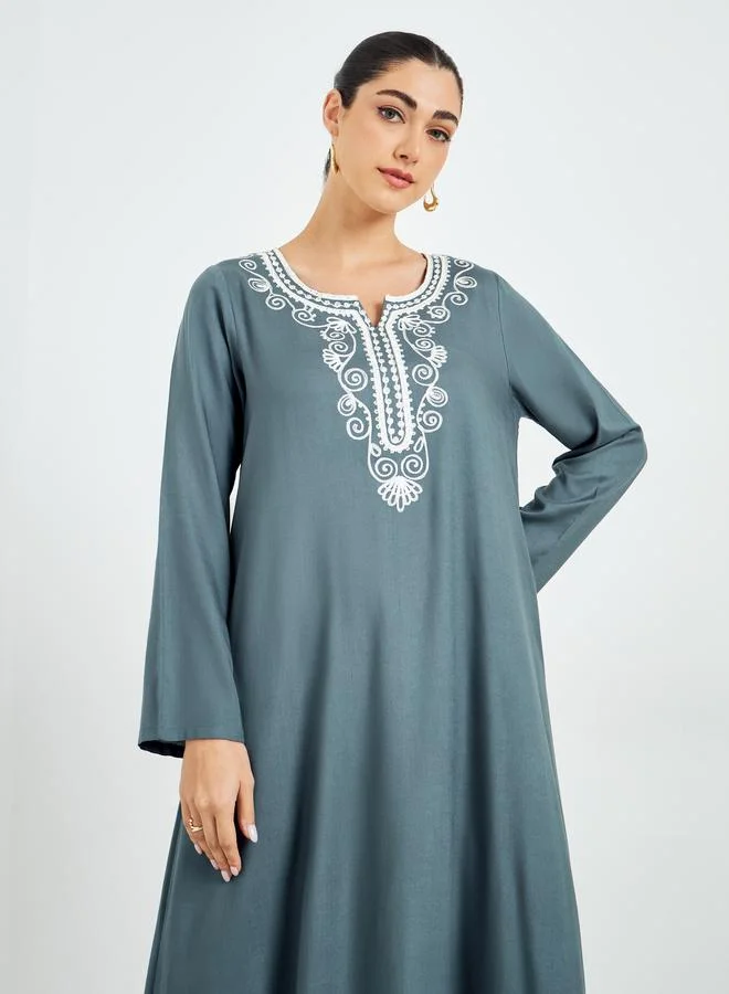 Amirah Green Embroidered A-Line Jalabiya