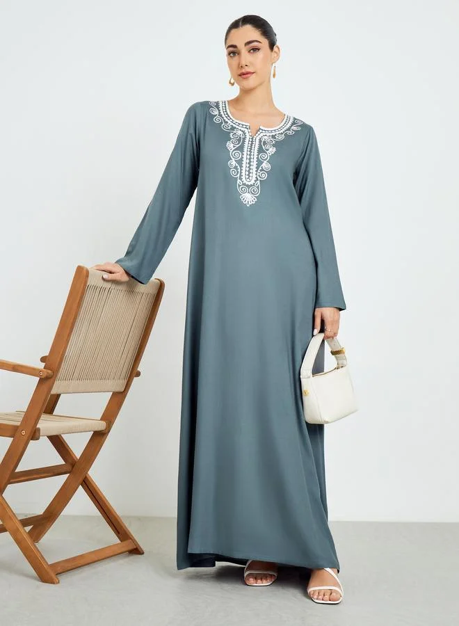 Amirah Green Embroidered A-Line Jalabiya