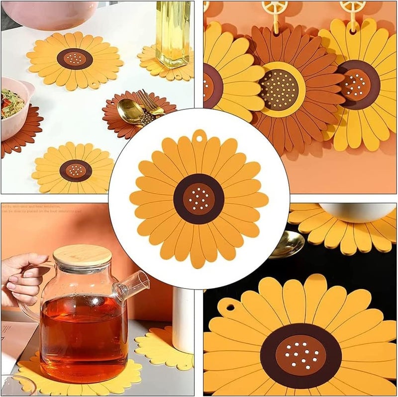 ZIVSA Sunflower Cup mat Non-Slip Silicone Coasters for Cups, Drinks, Pots and Pans Silicone Trivet Mat.Soft Rubber Cute Cup Mat Tabletop Protection for Kitchen Dining Room.(Multi) 3 pcs - Image 3