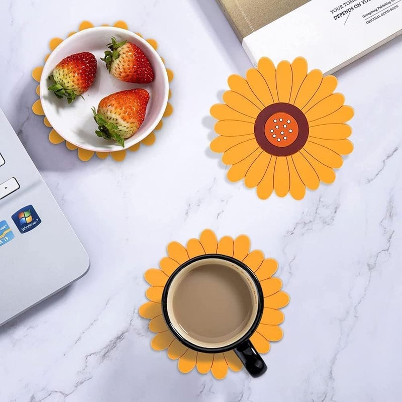 ZIVSA Sunflower Cup mat Non-Slip Silicone Coasters for Cups, Drinks, Pots and Pans Silicone Trivet Mat.Soft Rubber Cute Cup Mat Tabletop Protection for Kitchen Dining Room.(Multi) 3 pcs - Image 2