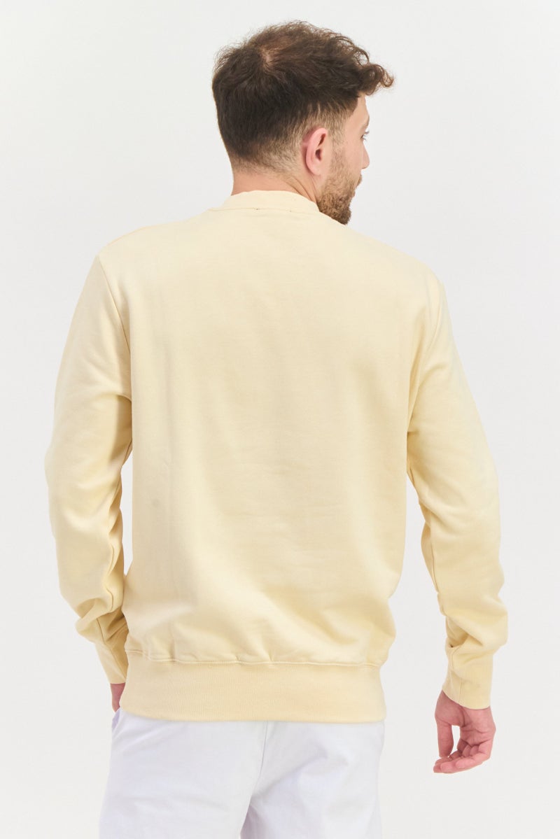 D RT Men Crew Neck Long Sleeves Graphic Sweatshirt, Beige - Image 2