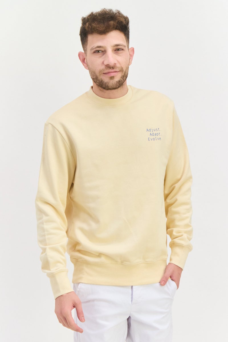 D RT Men Crew Neck Long Sleeves Graphic Sweatshirt, Beige - Image 1