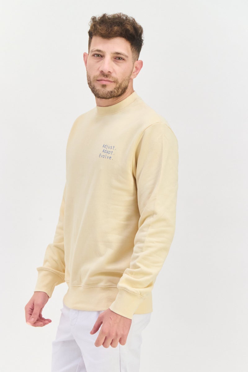 D RT Men Crew Neck Long Sleeves Graphic Sweatshirt, Beige - Image 4