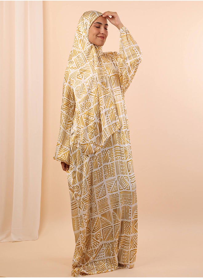 Tie Shop Tie Shop - Printed Satin Isdal - Off White - Yellow For Women 