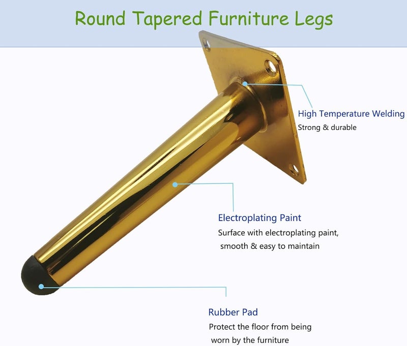 Ventuos 10 Inch Furniture Legs Gold Straight Tapered TV Cabinet Legs Dresser Legs Coffee Table Legs Couch Sofa Legs MidCentury Modern Style Metal Furniture Feet 4Pcs 12 - Image 3