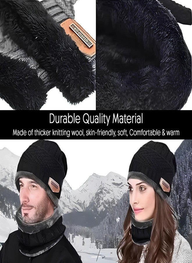 HACER Camping Knit Beanie Neck Warmer & Gloves Set Thick Fleece Lining Winter Knitted Hat Scarf Woollen Mittens for Men Women Outdoor Travel Hiking (Pack of 1, Random Color) - Image 2
