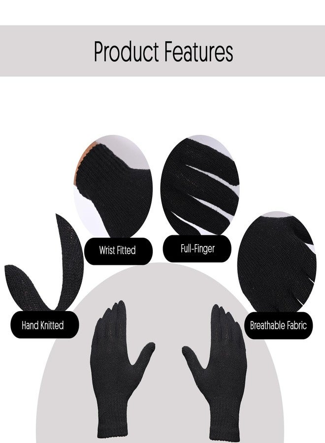HACER Camping Knit Beanie Neck Warmer & Gloves Set Thick Fleece Lining Winter Knitted Hat Scarf Woollen Mittens for Men Women Outdoor Travel Hiking (Pack of 1, Random Color) - Image 5