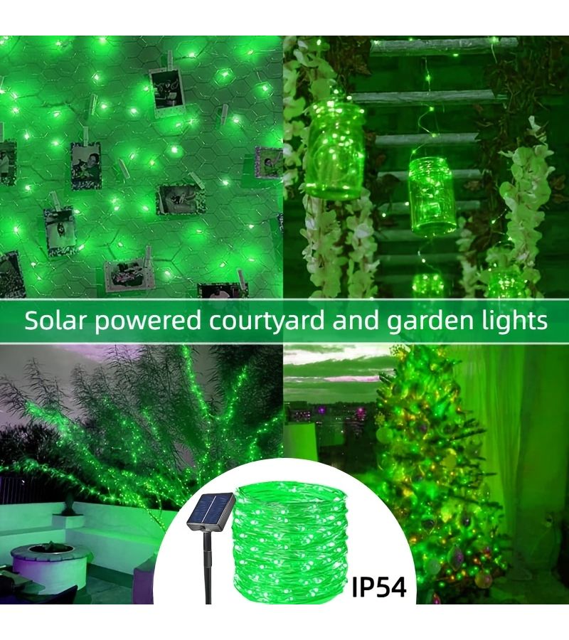 100 مصباح LED بطول 472.44 بوصة متعدد الألوان يعمل بالطاقة الشمسية ساطع مع ثمانية أوضاع مقاوم للماء IP54 للكريسماس والحديقة وحفلات الزفاف وعيد الحب والشرفة والممر والفناء - Image 1