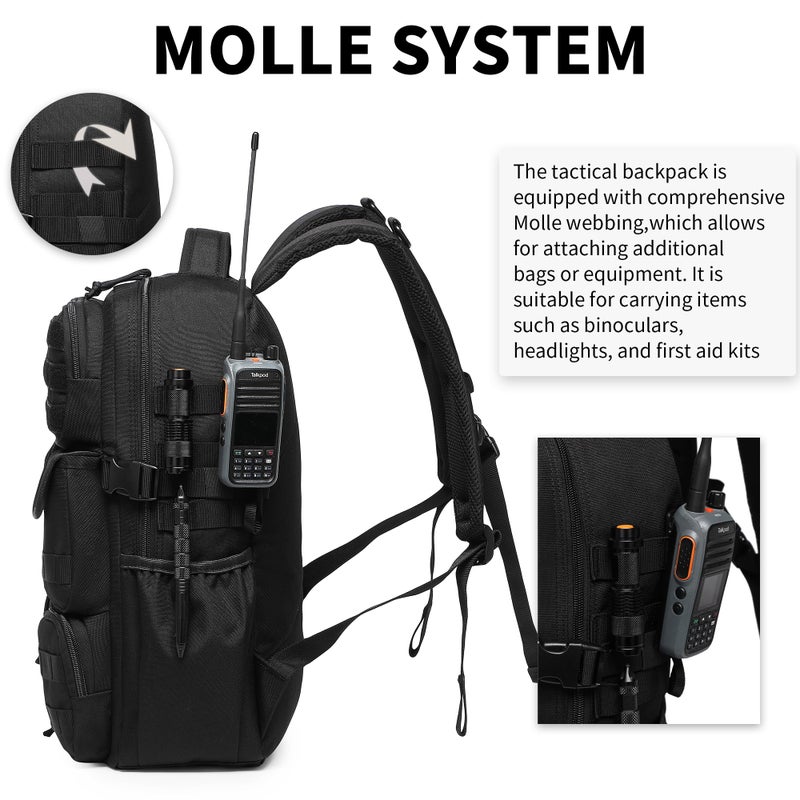 Wotony Tactical Backpack - Military waterproof backpack with multiple pockets and tactical gear for the outdoors (Black, 30L) - Image 4