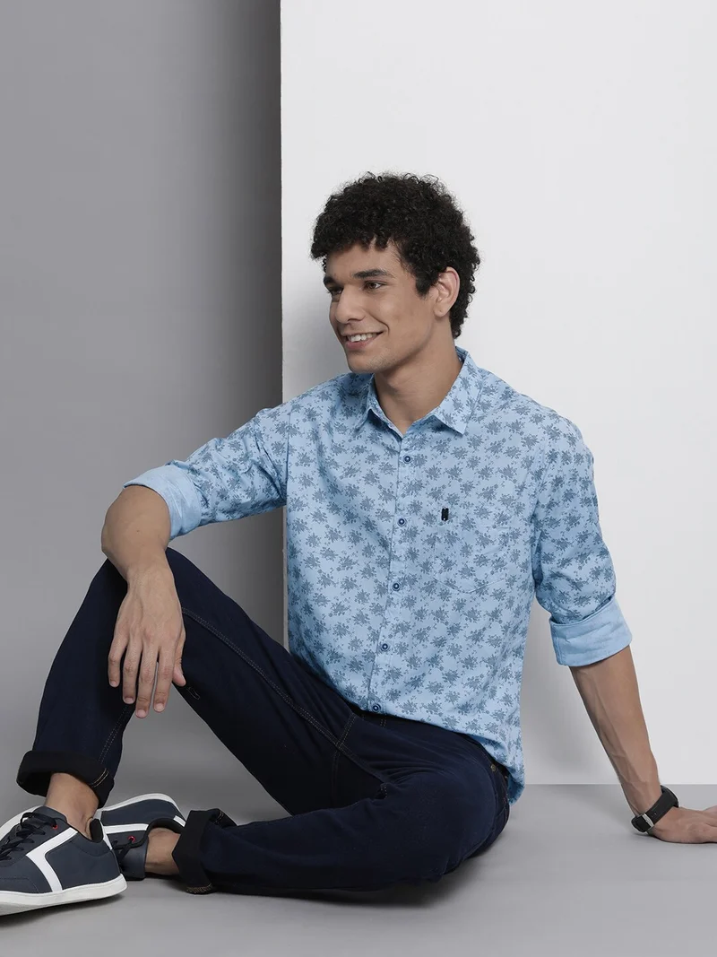 The Indian Garage Co Men Regular Fit Abstract Printed Full Sleeves Cutaway Collar Casual Shirt