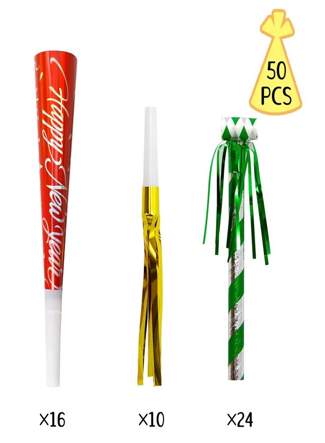 Fancy Land 50 Pack Happy New Year Noise Makers Horns Tassel Squawkers 2026 Colorful Party Noisemaker Set Adults Kids Party NYE Party Favor Supplies - Image 3