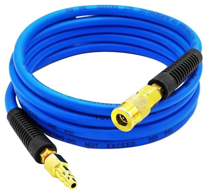 yotoo Hybrid Lead-In Air Hose, 1/4"x10' Air Compressor Hose, 300 PSI, Heavy Duty, Lightweight, Kink Resistant, All-Weather Flexibility with 1/4-Inch Industrial Air Fittings and Bend Restrictors, Blue - Image 1