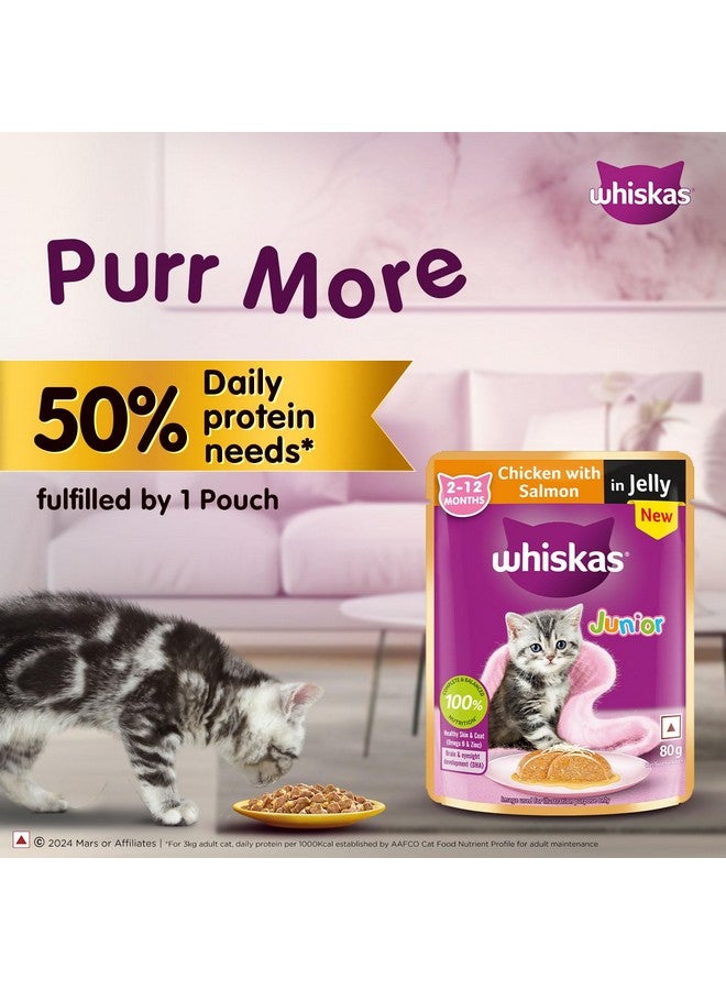 Whiskas Junior Kitten (2-12 Months) Wet Cat Food, Chicken With Salmon In Jelly, 80 G X 28, Hydrating Food Made With Real Fish, 100% Complete & Balanced Nutrition For Kittens - Image 3