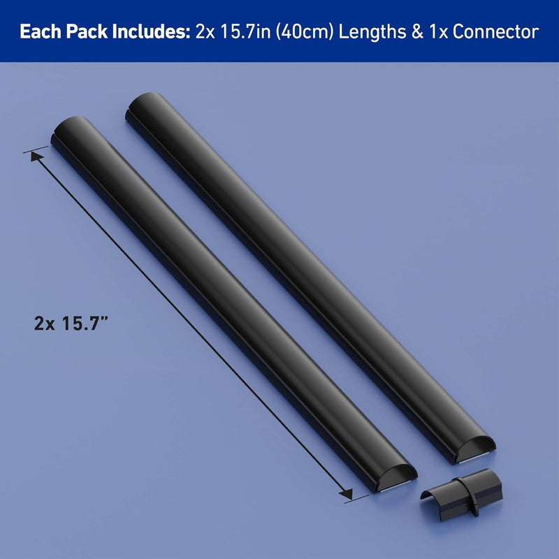 D-Line 31.4in TV Cord Hider, Patented Half Round Cable Cover, Hide Wall Mount TV Wires, Hinged One-Piece Cable Concealer, Adhesive, Decorative Raceway - 2X 1.18in W x 0.59in H x 15.7in L - Black - Image 4