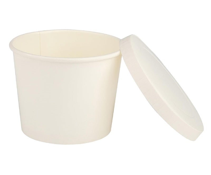 e kysa basics Disposable Hard Paper Food Container Bowl With Lid 500 Ml Pack Of 15 White Beige - Image 1