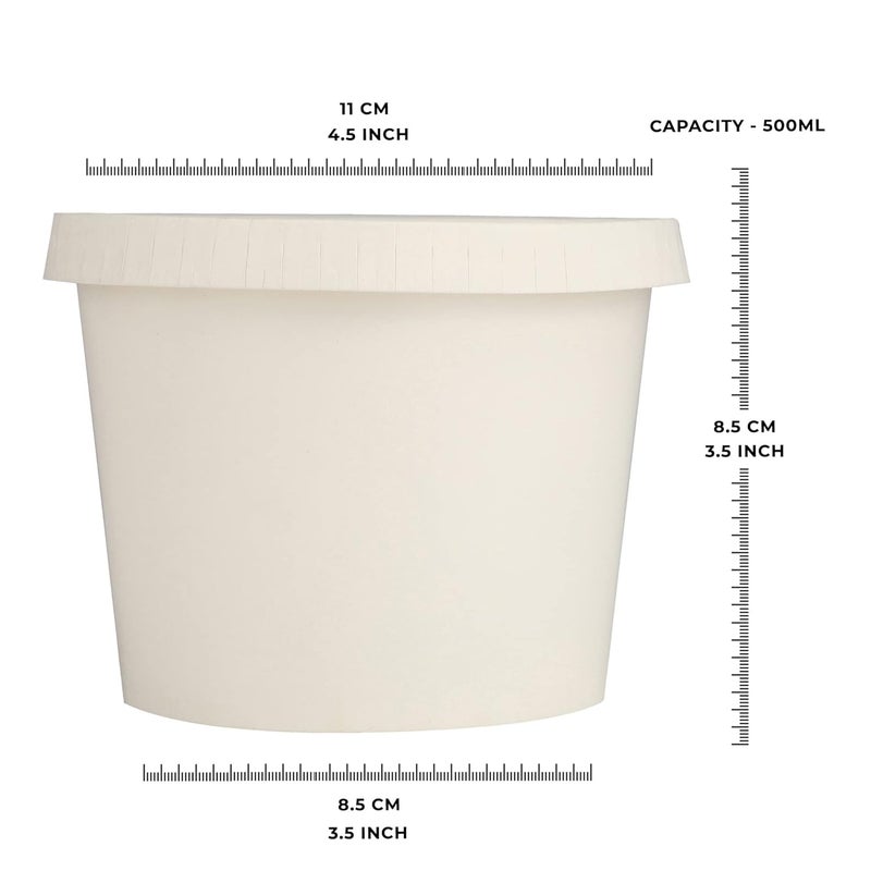 e kysa basics Disposable Hard Paper Food Container Bowl With Lid 500 Ml Pack Of 15 White Beige - Image 2