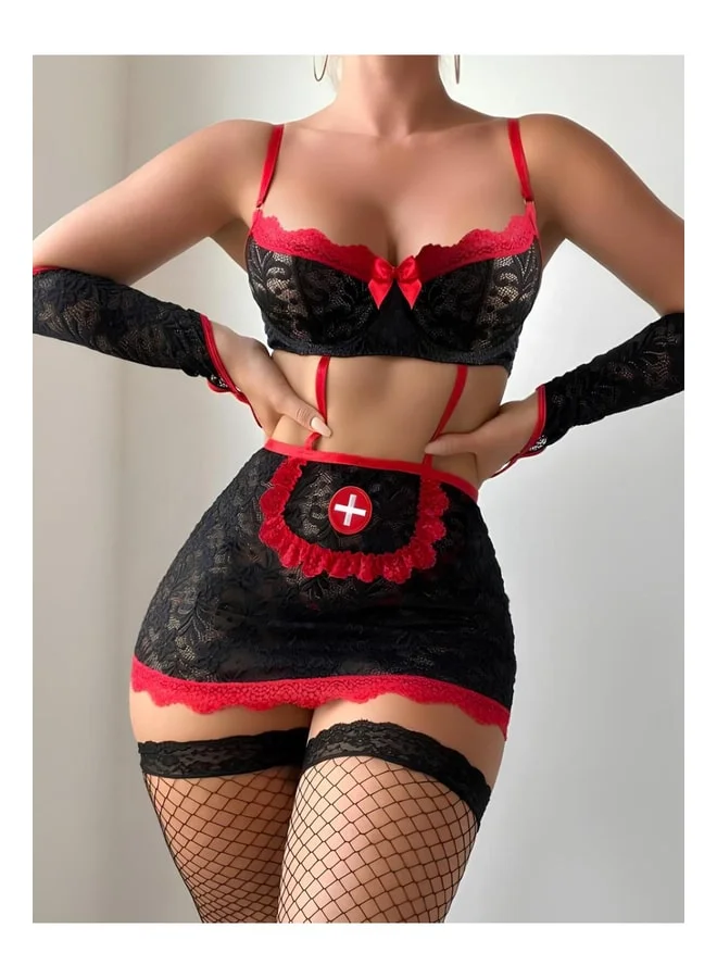 فييل زي خادمة خيالي جذاب مع تنورة، مجموعة زي خيالي لعيد الهالوين، زي خيالي دانتيل، BDSM.