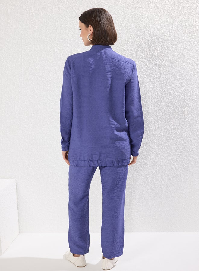 trendyol Navy Blue Linen Look Tunic-Pants Woven Bottom Top Set - Image 4