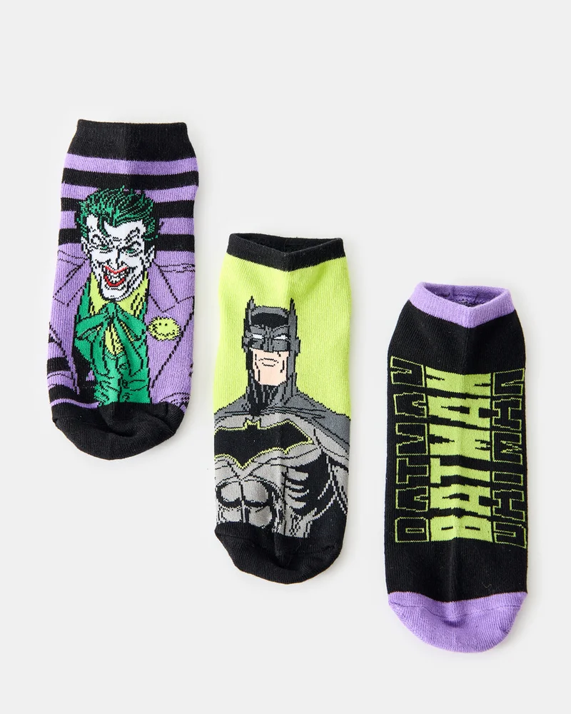 Redtag Senior Boys Assorted Batman Print Ankle Length Socks (3 Pairs)