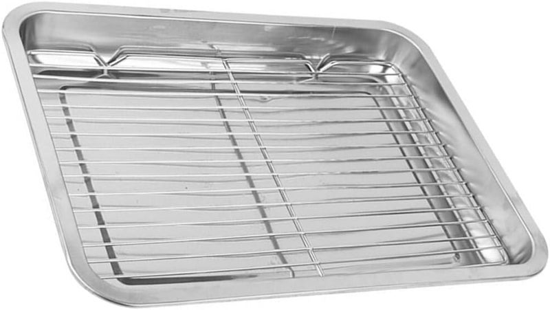 HEVASNEK Stainless Steel Drain Pan Snack Serving Dish - Multi-use Food Tray for Fried Snacks, Chicken, Samosas & More - Oil Draining Frying Tray & Household Food Plate (26.5x20.5x2.5 cm) - Image 1