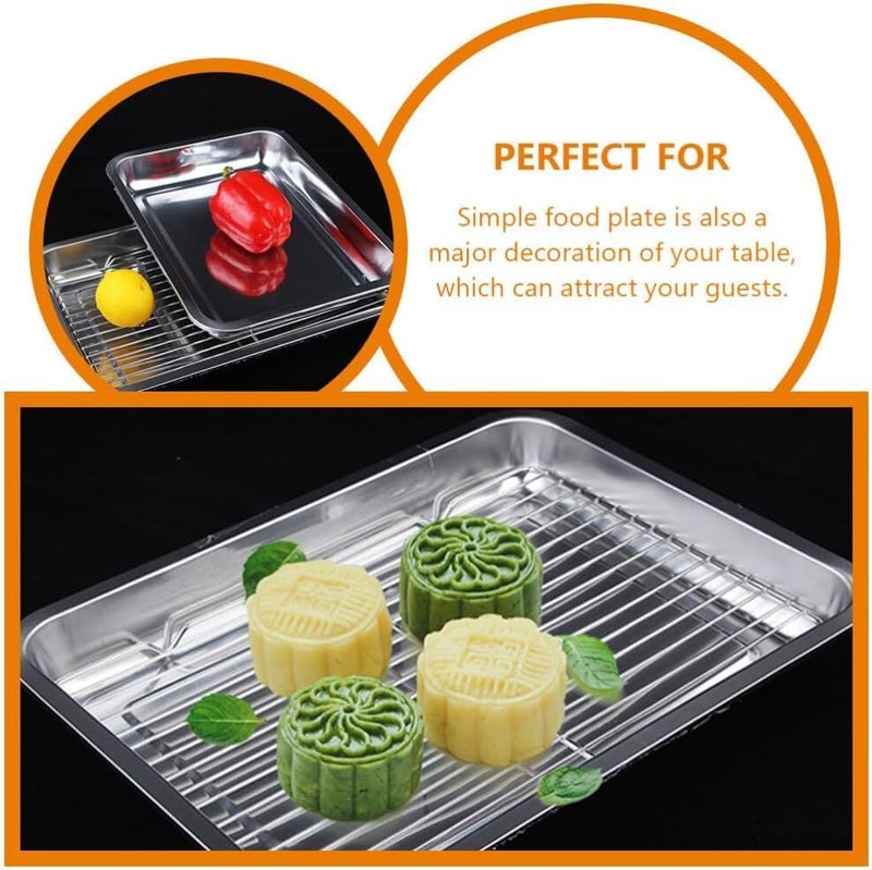 HEVASNEK Stainless Steel Drain Pan Snack Serving Dish - Multi-use Food Tray for Fried Snacks, Chicken, Samosas & More - Oil Draining Frying Tray & Household Food Plate (26.5x20.5x2.5 cm) - Image 5