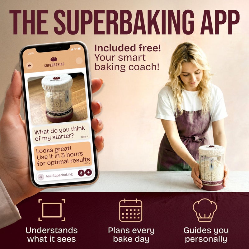 Superbaking Sourdough Starter Kit, 9" Splinter-Free Banneton Bread Proofing Basket Set with Non-Stick Silicone Dough Sling & Glass Starter Jar Kit, Sourdough Bread Baking Supplies, Sourdough Tools - Image 4