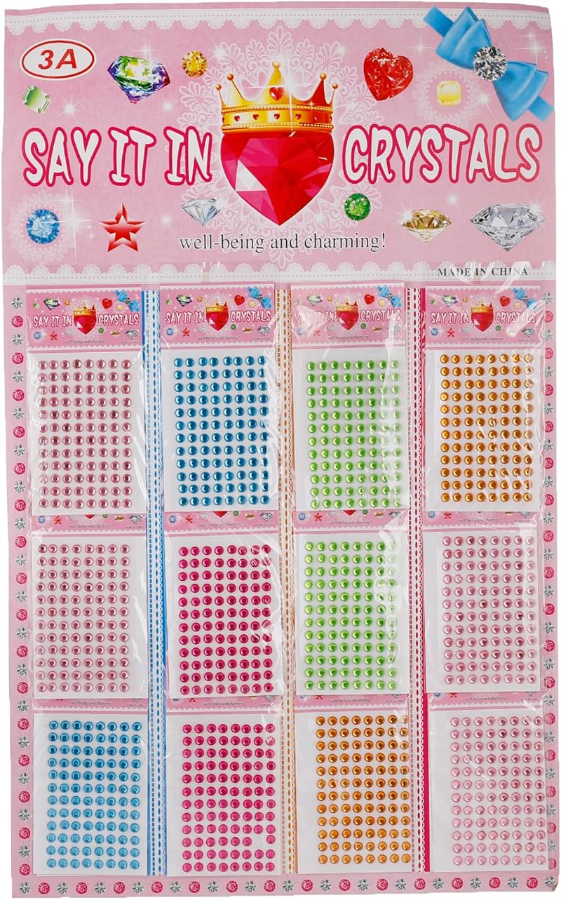 3A 21915-8 Crystal Plastic Stickers Set of 12 Pieces For Girls - Multi Color