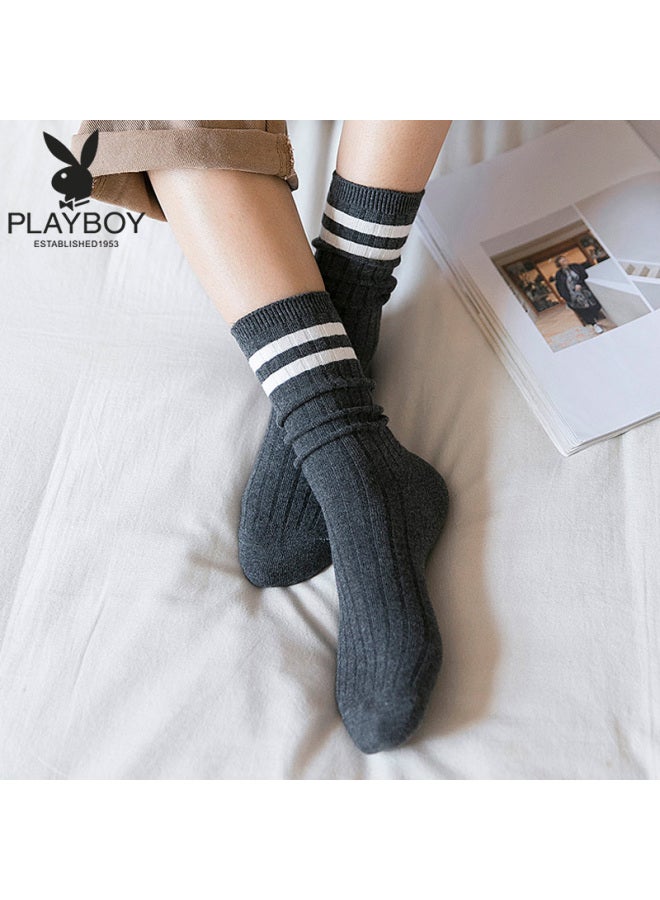 Playboy Women's Korean Style Forest High Tube Socks Long Socks Gray - Image 1