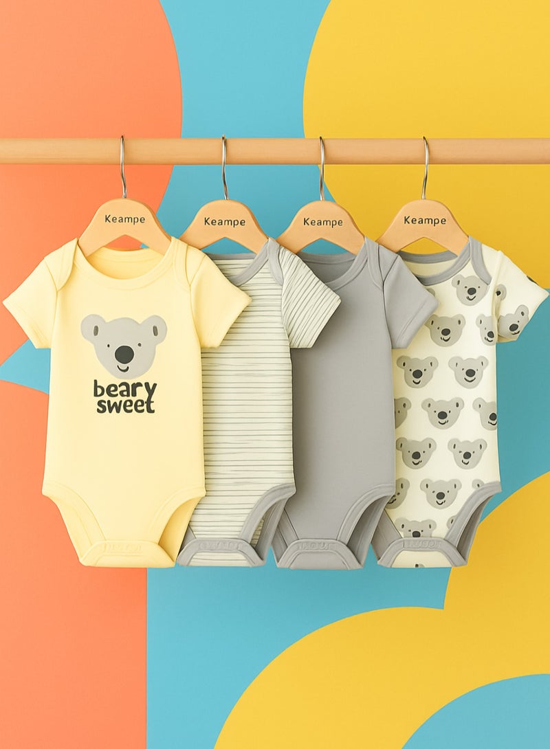 Kisunya Bodysuits For - 4PCS Infant Baby Bodysuits for Babies– Soft Cotton Short Sleeve Onesies with Adorable Cartoon Prints, Unisex Newborn Rompers for All Seasons, Breathable and Comfortable, Ideal for Daily Wear, Sleeping, and Layering  - Image 1
