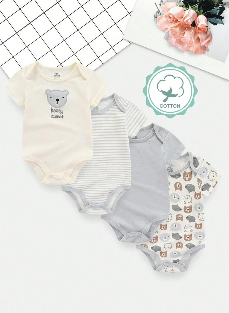 Kisunya Bodysuits For - 4PCS Infant Baby Bodysuits for Babies– Soft Cotton Short Sleeve Onesies with Adorable Cartoon Prints, Unisex Newborn Rompers for All Seasons, Breathable and Comfortable, Ideal for Daily Wear, Sleeping, and Layering  - Image 3