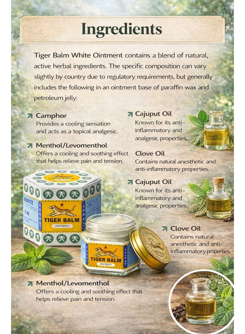Tiger Balm White Ointment 6 x 19.4g Cooling Pain Relief Balm for Headache Muscle Pain Nasal Congestion Fast Acting Herbal Formula - Image 4