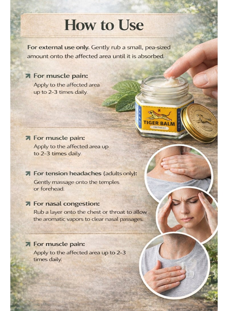 Tiger Balm White Ointment 6 x 19.4g Cooling Pain Relief Balm for Headache Muscle Pain Nasal Congestion Fast Acting Herbal Formula - Image 5