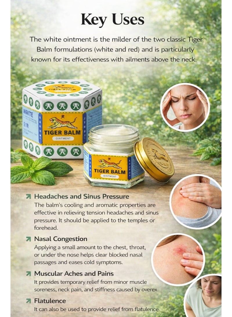 Tiger Balm White Ointment 6 x 19.4g Cooling Pain Relief Balm for Headache Muscle Pain Nasal Congestion Fast Acting Herbal Formula - Image 3