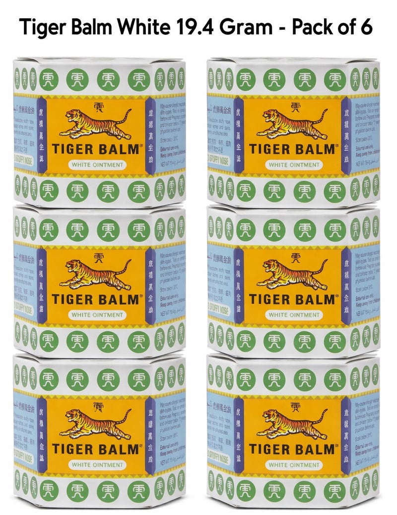 Tiger Balm White Ointment 6 x 19.4g Cooling Pain Relief Balm for Headache Muscle Pain Nasal Congestion Fast Acting Herbal Formula - Image 1