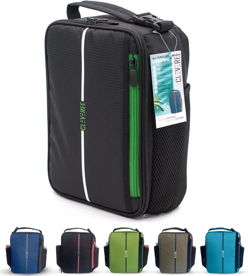 CLEVEREE Lunch Bag for adults teens children and kids for work and school (Emerald Black) - Image 1