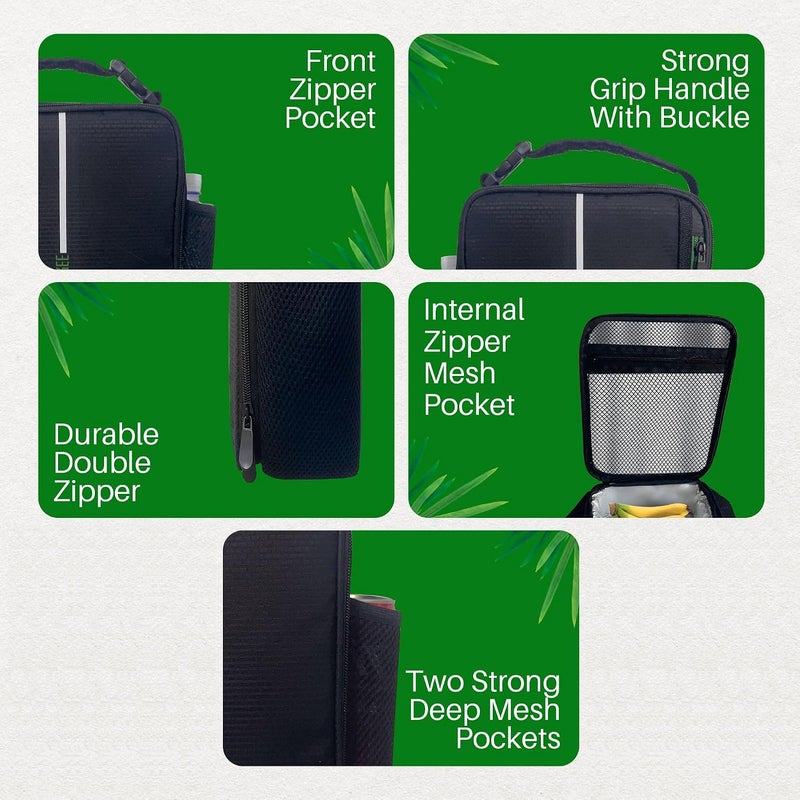 CLEVEREE Lunch Bag for adults teens children and kids for work and school (Emerald Black) - Image 5
