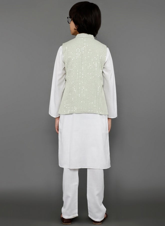 AKS Boys White Kurta Set With Embellished Nehru Jacket - Image 5
