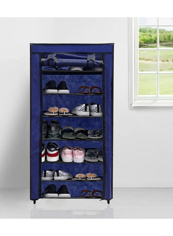 ROBMOB Multipurpose Foldable 7 Layer Shoe Rack Metal, Shoe Rack/Organiser for Home & Office (Dark Blue, Metal) - Image 1