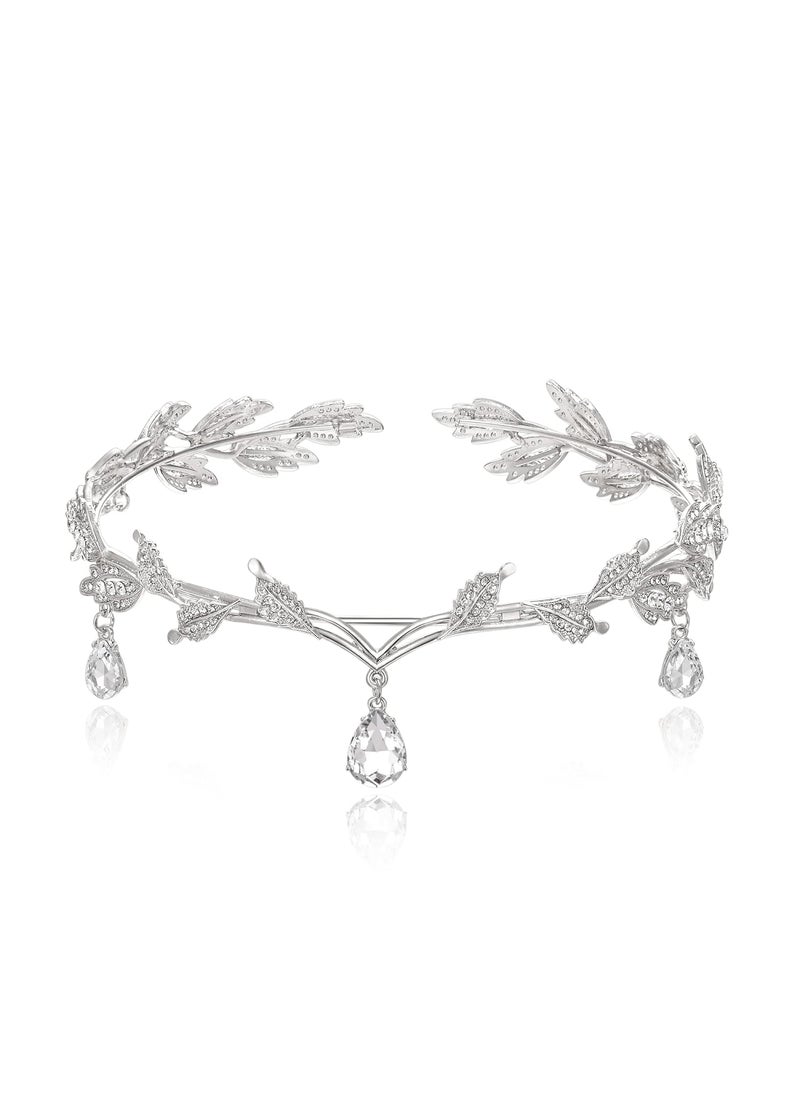 EVER FAITH - EVER FAITH Wedding Bridal Headband for Brides Austrian Crystal Teardrop Leaf Elf Costume Hair Accessory Tiara Hair Band Crown for Cosplay Birthday Party Christmas Clear SilverTone - Image 1