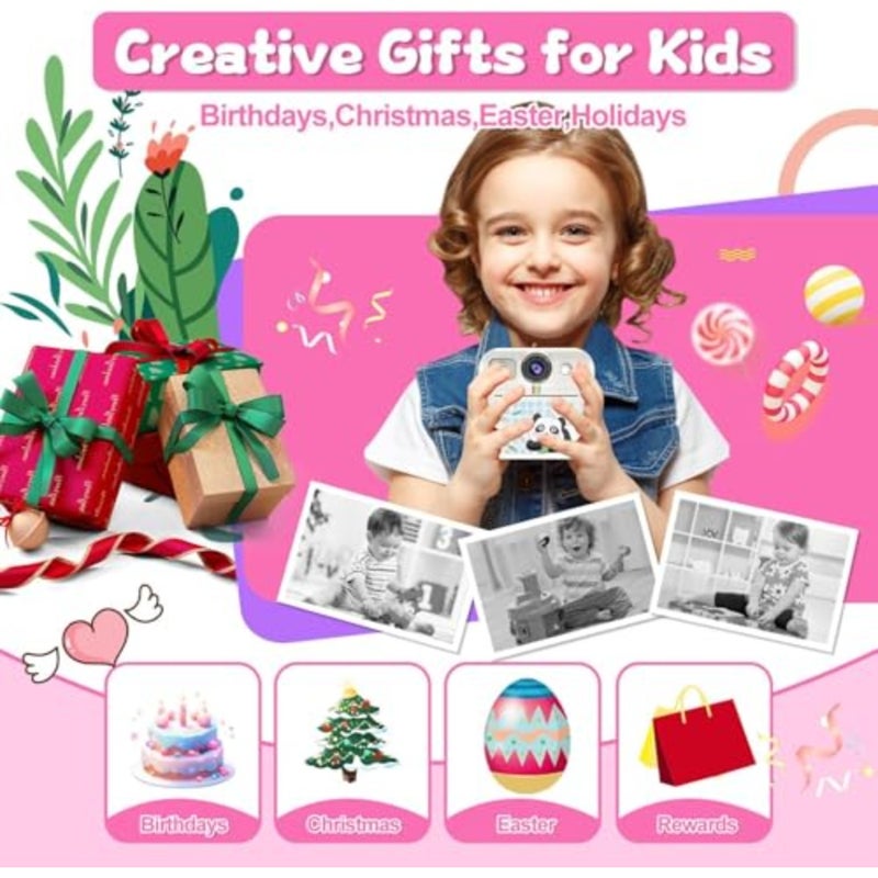 Instant Print Camera for,Plastic, Pink, Instant Photo Printing with 32GB Card 1080p Video - Image 5