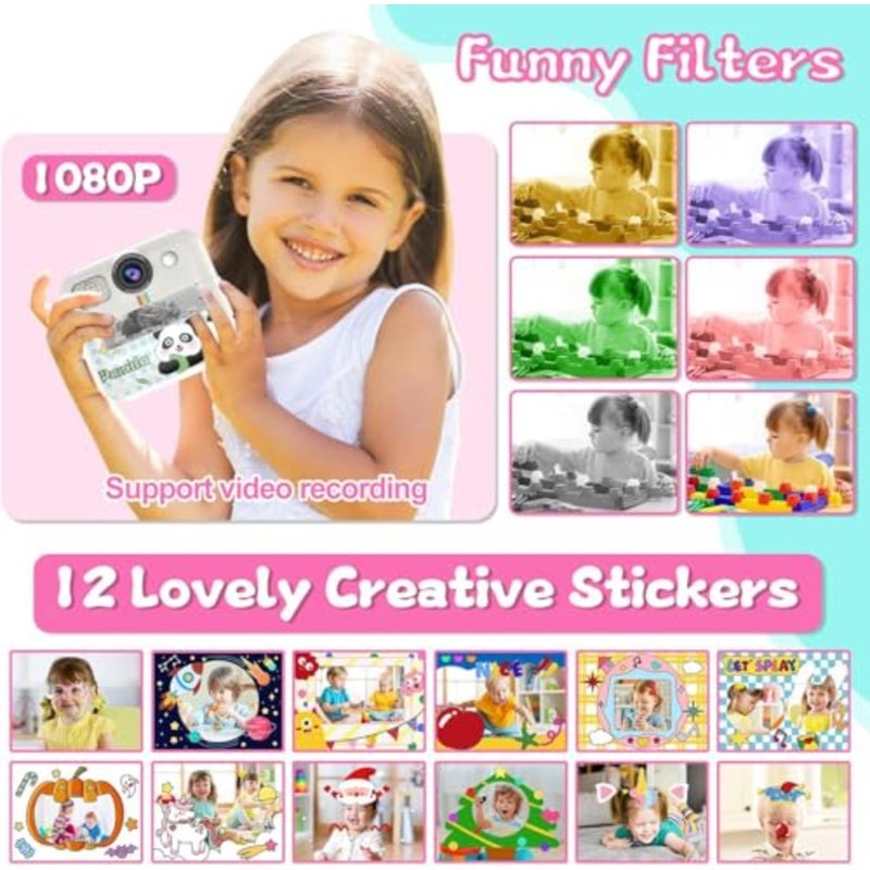 Instant Print Camera for,Plastic, Pink, Instant Photo Printing with 32GB Card 1080p Video - Image 2