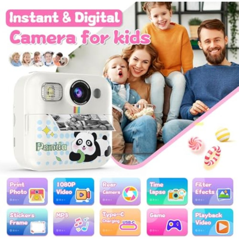 Instant Print Camera for,Plastic, Pink, Instant Photo Printing with 32GB Card 1080p Video - Image 4