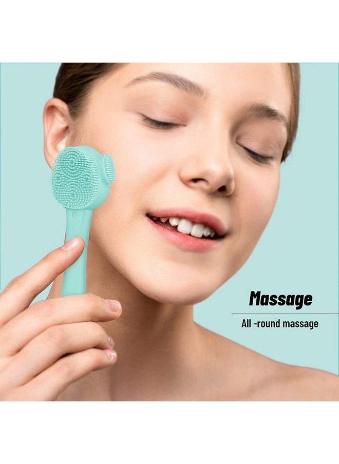 Syga Face Cleasing Brush Silicone Face Scrubber Exfoliating Wash Brush Dual Face With Flexible Spatula Nose Cleaning Cream Applicator Mask Collector Great For Face Clean Care And Make Up Green  - Image 5