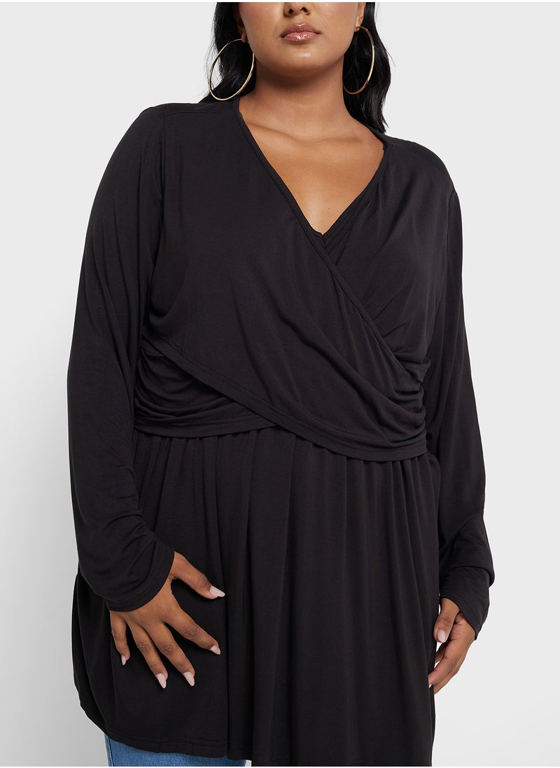 Ginger Plus - V Neck Long Sleeves Tunic Top - Image 1