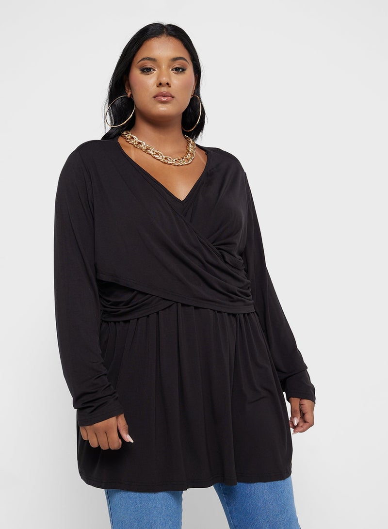 جينجر بلس بلوزة تونيك بأكمام طويلة وياقة على شكل حرف - Image 1