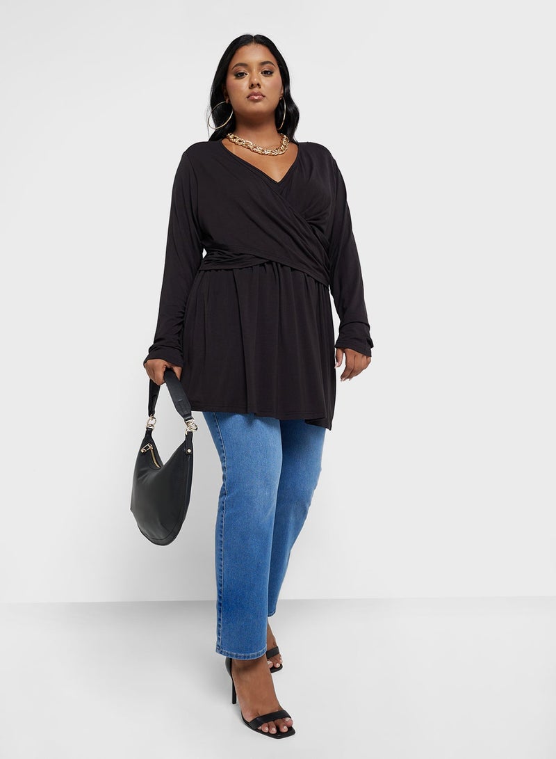 جينجر بلس بلوزة تونيك بأكمام طويلة وياقة على شكل حرف - Image 4