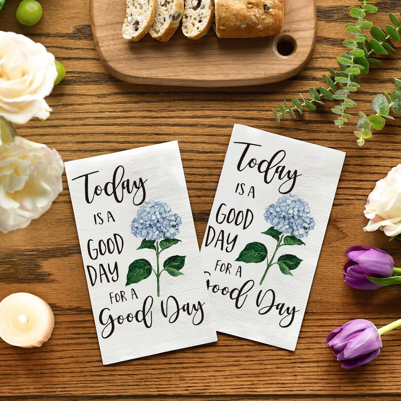 Horaldaily Horaldaily 100 Disposable Paper Decorative Guest Napkins  Blue Hydrangea Good Day Celebration Hand Towel for Party Lunch Dinner Kitchen Bathroom  - Image 2